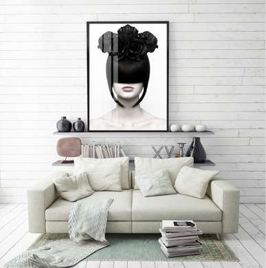 Постер - Девушка в прической, 30 x 45 см, Холст на подрамнике, Черно Белые