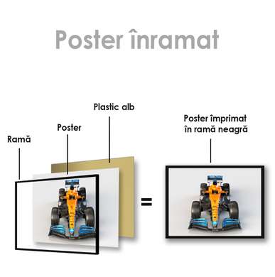 Poster - Formula 1 galbenă, 90 x 60 см, Poster inramat pe sticla