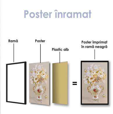 Постер - Фарфоровая ваза с цветами, 45 x 90 см, Постер на Стекле в раме