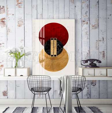 Poster - Burgundy and gold painting, 60 x 90 см, Framed poster on glass, Abstract