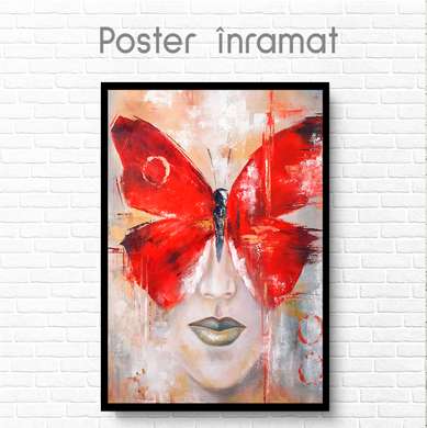 Постер - Красная бабочка, 30 x 45 см, Холст на подрамнике