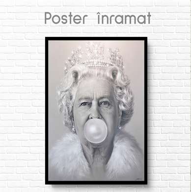 Poster - Portrait of Queen Elizabeth 2, 60 x 90 см, Framed poster on glass, Black & White