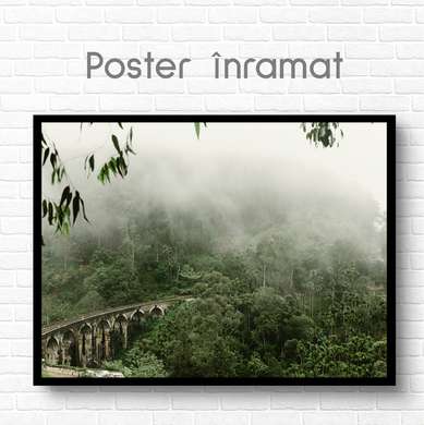 Постер - Мост в пасмурных джунглях, 90 x 60 см, Постер на Стекле в раме