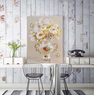 Poster - Vaza din portelan cu flori, 30 x 60 см, Panza pe cadru