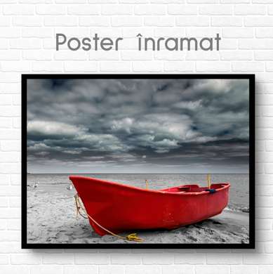 Poster - Red boat, 90 x 60 см, Framed poster on glass