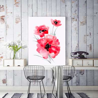 Poster - Watercolor poppies, 30 x 60 см, Canvas on frame, Flowers