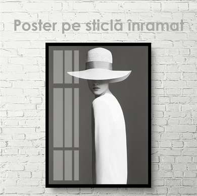 Poster - Portrait of a girl in the style of minimalism, 60 x 90 см, Framed poster on glass, Black & White