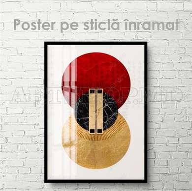 Poster - Burgundy and gold painting, 60 x 90 см, Framed poster on glass, Abstract