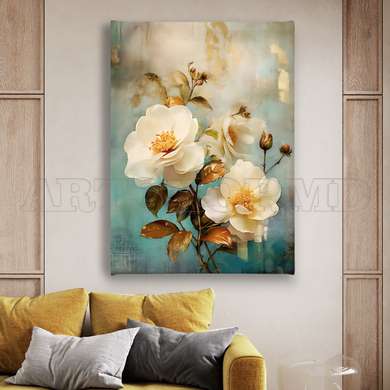 Poster - Roses in vintage style, 60 x 90 см, Framed poster on glass, Flowers