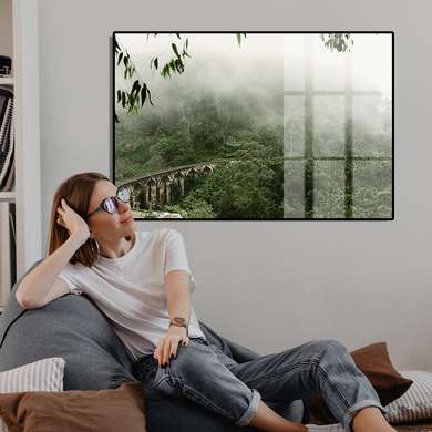 Poster - Bridge in cloudy jungle, 45 x 30 см, Canvas on frame
