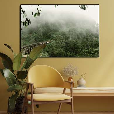 Постер - Мост в пасмурных джунглях, 45 x 30 см, Холст на подрамнике