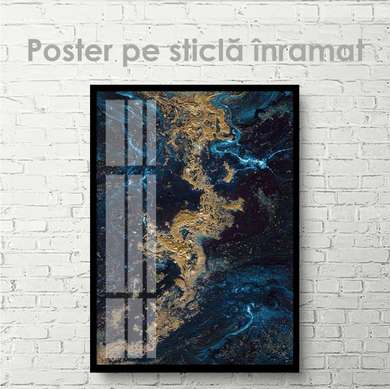 Постер - Золото с синей краской, 30 x 45 см, Холст на подрамнике