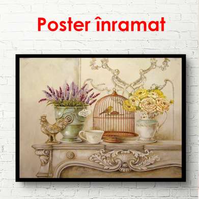 Постер - Нежный натюрморт на столе, 90 x 60 см, Постер в раме, Прованс