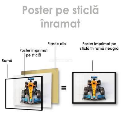 Постер - Желтая формула 1, 90 x 60 см, Постер на Стекле в раме, Транспорт