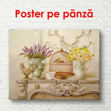 Постер - Нежный натюрморт на столе, 90 x 60 см, Постер в раме, Прованс
