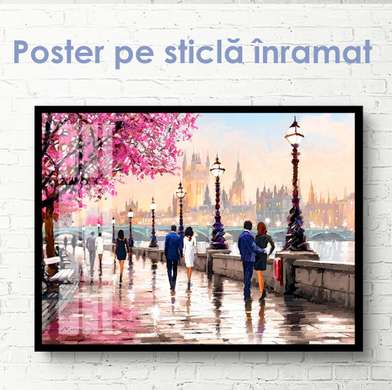 Постер - Акварельный город любви, 45 x 30 см, Холст на подрамнике, Города и Карты