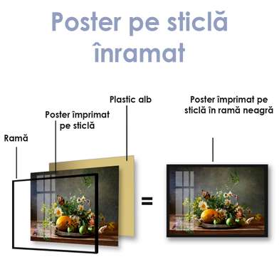 Poster - Still life with flowers and lemon, 90 x 60 см, Framed poster on glass, Still Life