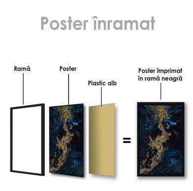 Poster - Gold with blue paint, 60 x 90 см, Framed poster on glass