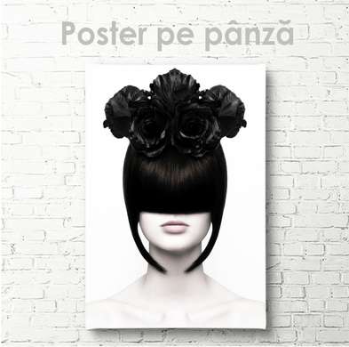 Постер - Девушка в прической, 30 x 45 см, Холст на подрамнике, Черно Белые