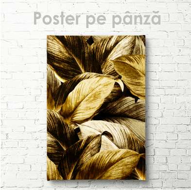 Poster - Frunze aurii de plante, 30 x 45 см, Panza pe cadru, Botanică