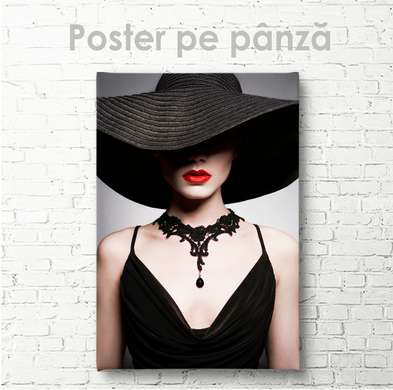 Постер - Потрет молодой леди в черном наряде, 60 x 90 см, Постер на Стекле в раме, Гламур