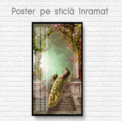 Постер, Павлин в парке, 45 x 90 см, Постер на Стекле в раме, Животные