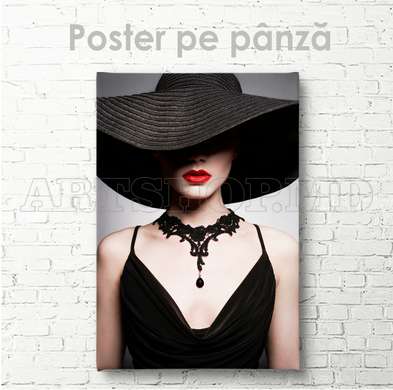 Poster - Portrait of a young lady in a black dress, 60 x 90 см, Framed poster on glass, Glamour