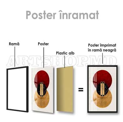 Poster - Pictura roșu-aurie, 60 x 90 см, Poster inramat pe sticla, Abstracție