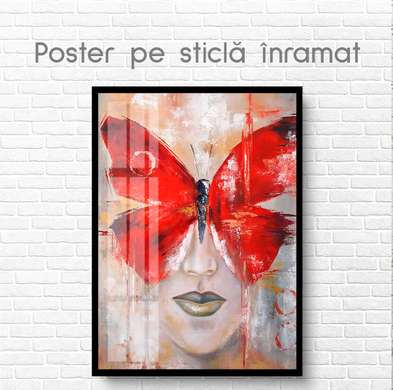 Poster - Red Butterfly, 60 x 90 см, Framed poster on glass