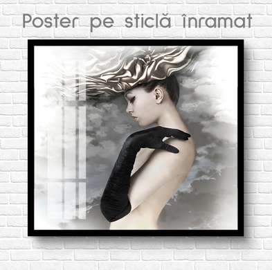 Poster - Doamna, 100 x 100 см, Poster inramat pe sticla
