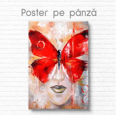Постер - Красная бабочка, 30 x 45 см, Холст на подрамнике
