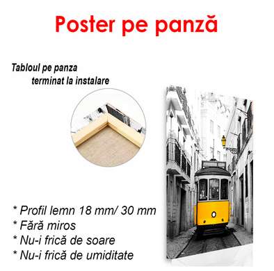 Poster - Tramvai galben vintage, 30 x 60 см, Panza pe cadru, Transport