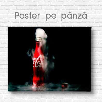 Poster - Coca Cola with smoke, 90 x 45 см, Framed poster on glass