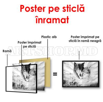 Poster - Lupi, 45 x 30 см, Panza pe cadru, Alb Negru