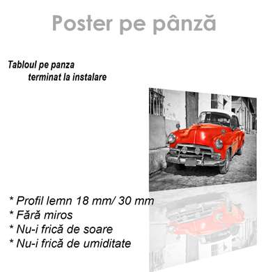 Poster - Mașină retro roșie, 45 x 30 см, Panza pe cadru