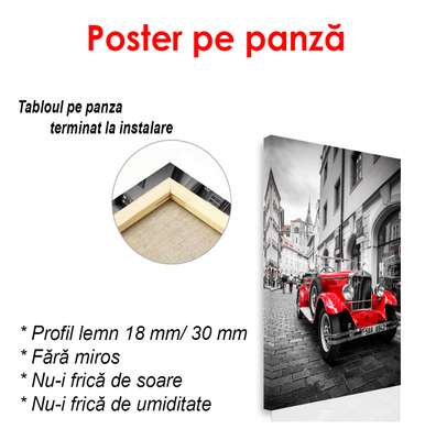 Poster - Mașină roșie pe un fundal gri, 45 x 90 см, Poster înrămat, Transport