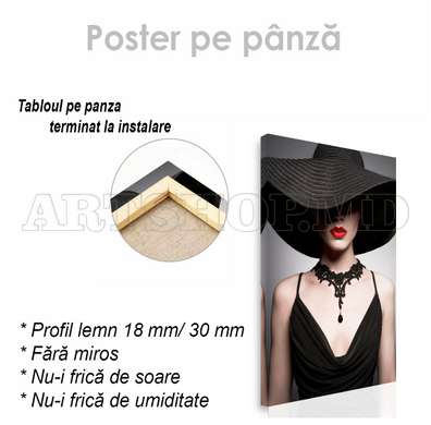 Poster - Portrait of a young lady in a black dress, 60 x 90 см, Framed poster on glass, Glamour