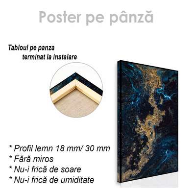 Poster - Gold with blue paint, 30 x 45 см, Canvas on frame