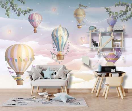 Nursery Wall Mural - Balloons with animals in the clouds