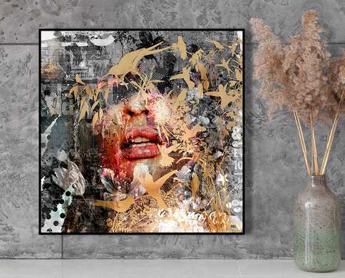 Poster - Abstract face, 100 x 100 см, Framed poster on glass, Abstract