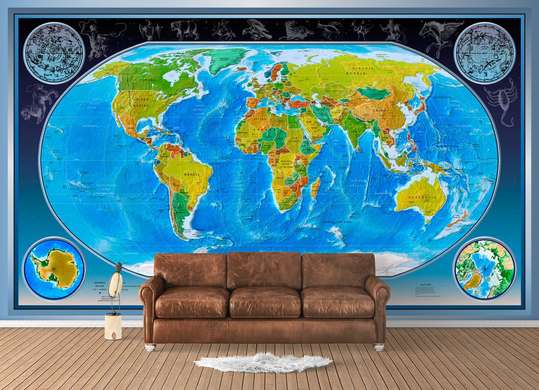 Фотообои - Синяя карта Мира в виде сферы на сером фоне