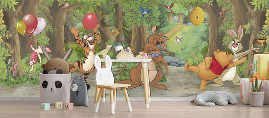 Wall mural in the nursery - Winnie the Pooh and his friends in the forest