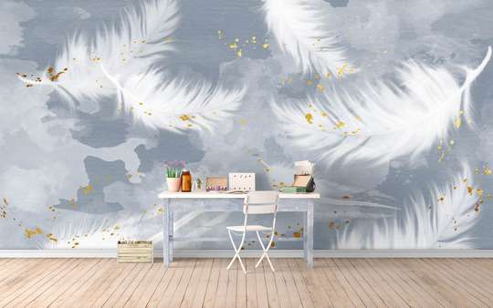 Wall Mural - Light feathers on a gray background