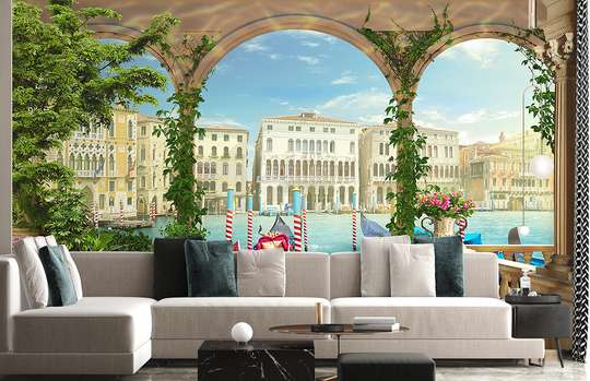 Wall mural - View of the Venetian canal from the arched terrace, bright colors