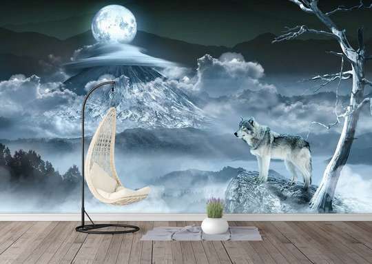 Wall Mural - Lone wolf on the rock