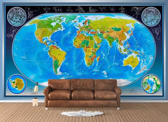Фотообои - Синяя карта Мира в виде сферы на сером фоне