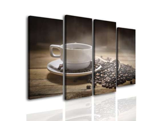 Modular picture, Coffee beans on a brown background., 198 x 115