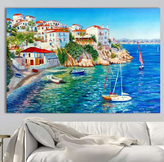 Постер - Греция в масляных красках, 45 x 30 см, Холст на подрамнике, Живопись