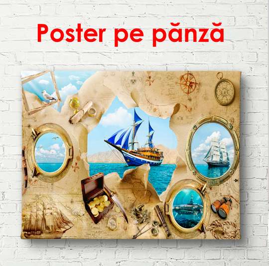 Постер - Пиратские приключения, 90 x 60 см, Постер в раме, Для Детей