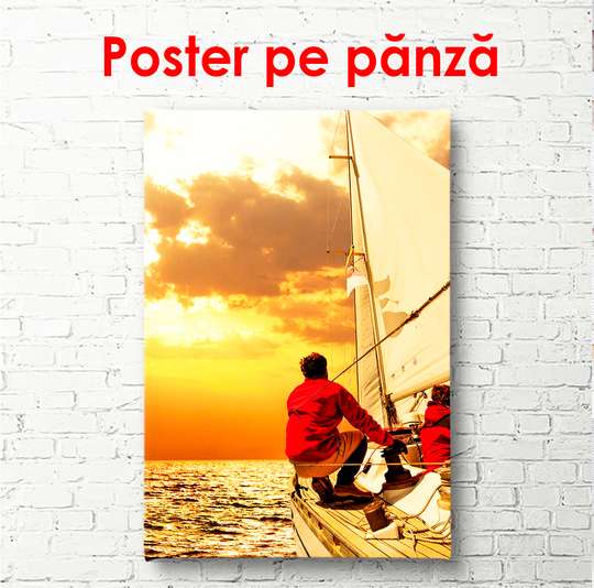 Poster - Yacht in the sea at sunset, 60 x 90 см, Framed poster
